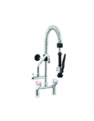 Mini gruppo doccia prelavaggio biforo a lavello con canna girevole "C" mm Ø18×200 e maniglie Rotonde - altezza cm 62
