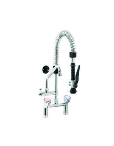 Mini gruppo doccia prelavaggio biforo a lavello con canna girevole "C" mm Ø18×200 e maniglie Rotonde - altezza cm 62