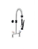 Mini gruppo doccia prelavaggio biforo a lavello con doccetta e maniglie Rotonde - lunghezza tubo mm 351 - altezza mm 600