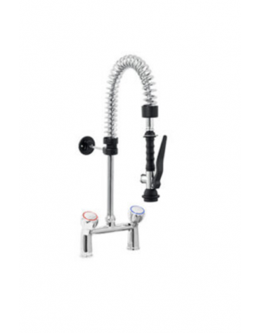 Mini gruppo doccia prelavaggio biforo a lavello con doccetta e maniglie Rotonde - lunghezza tubo mm 351 - altezza mm 600