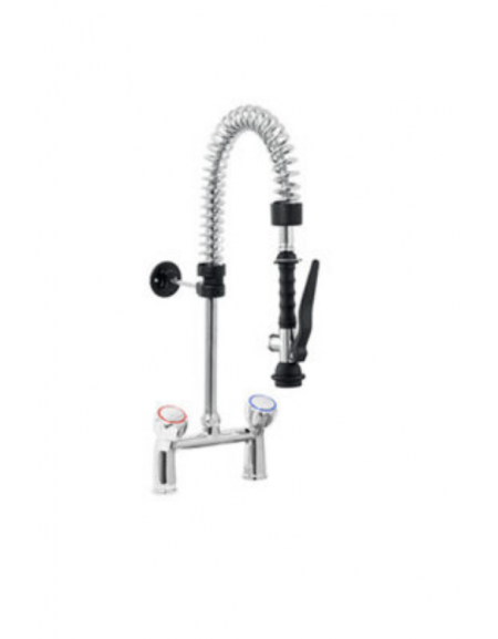 Mini gruppo doccia prelavaggio biforo a lavello con doccetta e maniglie Rotonde - lunghezza tubo mm 351 - altezza mm 600