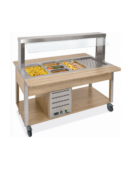 Buffet termico 5xGN1/1 colore Rovere, con parafiato fisso - illuminazione a LED - cm 193x68x144h