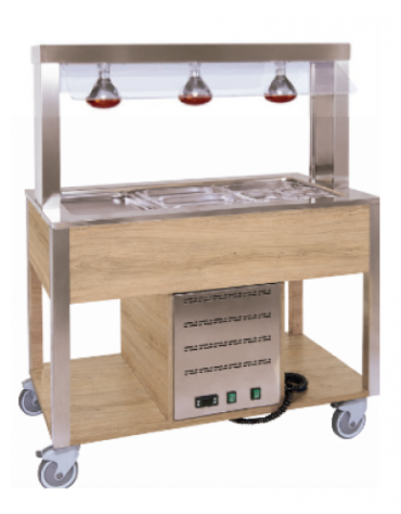 Carrello buffet termico 5xGN1/1 colore Rovere - parafiato fisso e lampade a infrarossi - cm 193x68x144h