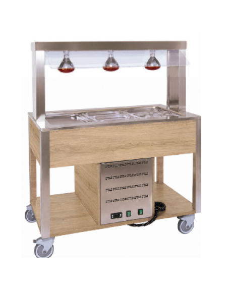 Carrello buffet termico 5xGN1/1 colore Rovere - parafiato fisso e lampade a infrarossi - cm 193x68x144h