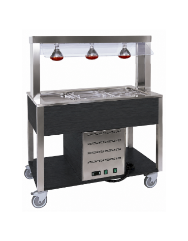 Carrello buffet termico 5xGN1/1 colore Nero - parafiato fisso e lampade a infrarossi - cm 193x68x144h