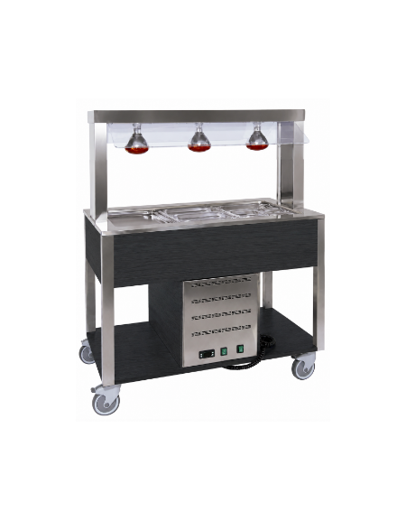 Carrello buffet termico 5xGN1/1 colore Nero - parafiato fisso e lampade a infrarossi - cm 193x68x144h