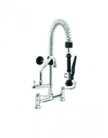 Mini gruppo doccia biforo a lavello con doccetta, canna girevole "C" da mm Ø18x200 e maniglie a leva clinica cromata