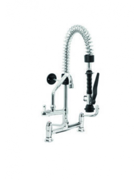 Mini gruppo doccia biforo a lavello con doccetta, canna girevole "C" da mm Ø18x200 e maniglie a leva clinica cromata