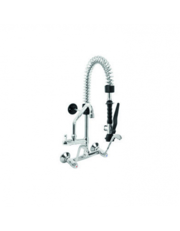 Mini gruppo doccia biforo a muro con doccetta, canna girevole "C" da mm Ø18x200 e maniglie a Leva clinica cromata