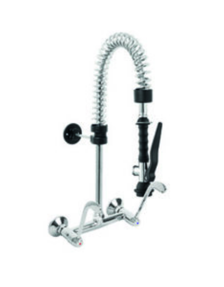 Mini gruppo doccia biforo a muro con doccetta e maniglie a Leva clinica cromata - altezza mm 500 - , lunghezza del tubo mm 351