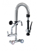 Mini gruppo doccia biforo a muro con doccetta, canna girevole da mm Ø18x200 e maniglie rotonde - lunghezza tubo mm 371