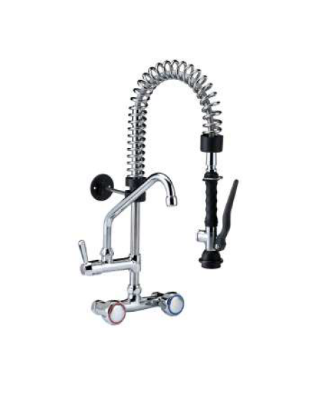 Mini gruppo doccia biforo a muro con doccetta, canna girevole da mm Ø18x200 e maniglie rotonde - lunghezza tubo mm 371