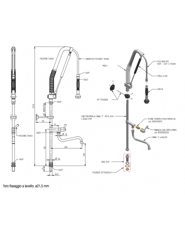 Kit doccia con doccetta e canna girevole a metà asta - completo di basetta e funzione “Acqua Stop”