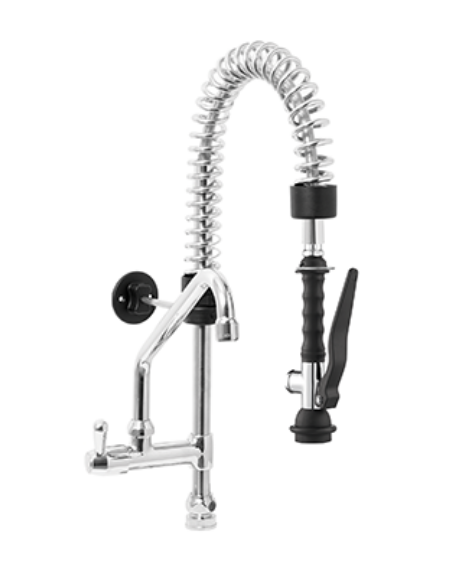 Kit doccia prelavaggio versione Mini con basetta, doccetta e canna girevole "C" da mm Ø18×200 - altezza cm 57