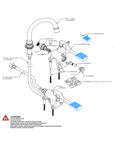 Kit rubinetto a pedale mono acqua a pavimento con bocca erogazione girevole "U" da mm Ø18×180
