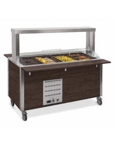 Carrello buffet termico armadiato 4xGN1/1 - colore Wengè - con parafiato mobile e LED - cm 161x68x144h