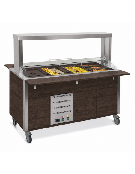 Carrello buffet termico armadiato 4xGN1/1 - colore Wengè - con parafiato mobile e LED - cm 161x68x144h