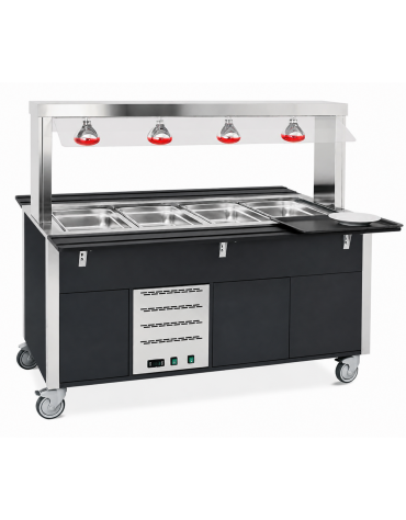 Carrello buffet termico armadiato 4xGN1/1 colore Nero - parafiato fisso e lampade a infrarossi - cm 161x68x144h