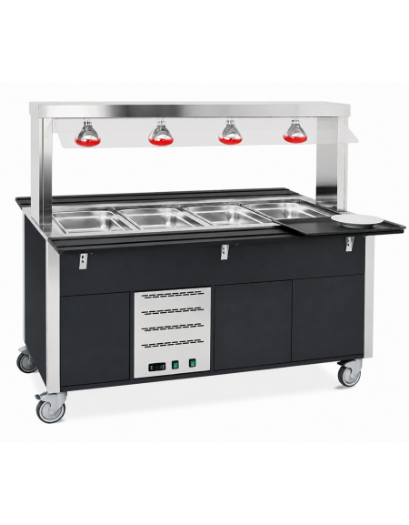 Carrello buffet termico armadiato 4xGN1/1 colore Nero - parafiato fisso e lampade a infrarossi - cm 161x68x144h