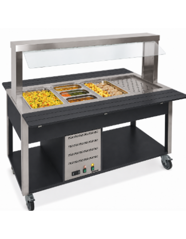Buffet termico 5xGN1/1 colore Nero, con parafiato fisso - illuminazione a LED - cm 193x68x144h