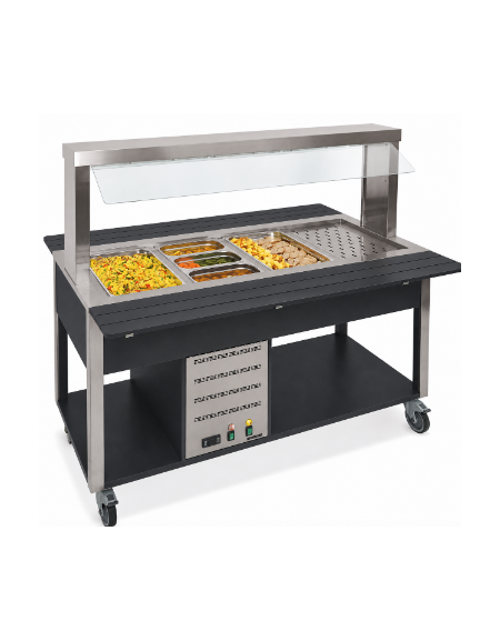 Buffet termico 5xGN1/1 colore Nero, con parafiato fisso - illuminazione a LED - cm 193x68x144h