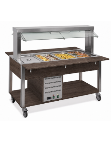 Carrello buffet termico 5xGN1/1 colore Wengè, con parafiato mobile - illuminazione a LED - cm 193x68x144h
