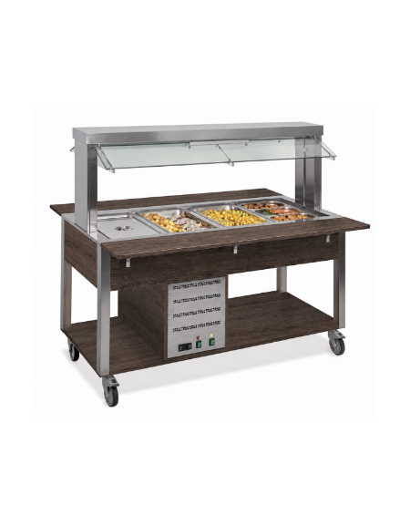 Carrello buffet termico 5xGN1/1 colore Wengè, con parafiato mobile - illuminazione a LED - cm 193x68x144h