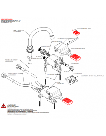 Kit miscelatore progressivo monopedale a pavimento con con bocca erogazione girevole "U" da mm Ø18×180