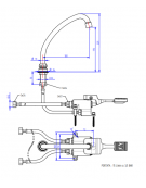 Kit miscelatore progressivo monopedale a pavimento con con bocca erogazione girevole "U" da mm Ø18×180