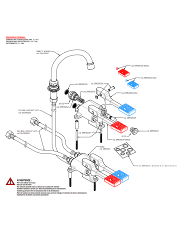 Kit miscelatore doppio pedale a pavimento con con bocca erogazione girevole "U" da mm Ø18×180