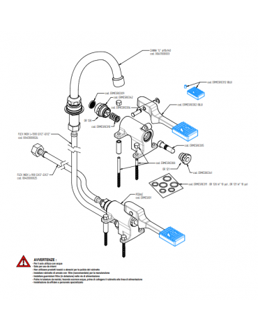 Kit rubinetto a pedale mono acqua a pavimento con bocca erogazione girevole "U" da mm Ø18×180
