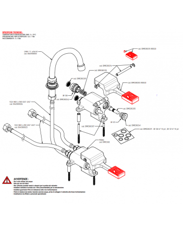 Kit miscelatore progressivo monopedale a pavimento con con bocca erogazione girevole "U" da mm Ø18×140