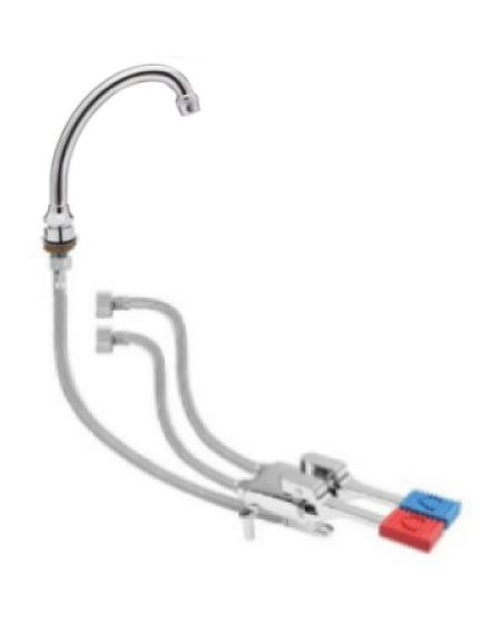 Kit miscelatore doppio pedale a pavimento con con bocca erogazione girevole "U" da mm Ø18×140