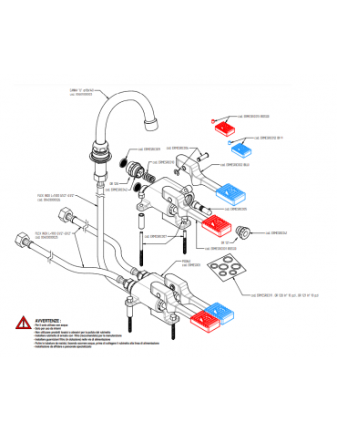 Kit miscelatore doppio pedale a pavimento con con bocca erogazione girevole "U" da mm Ø18×140