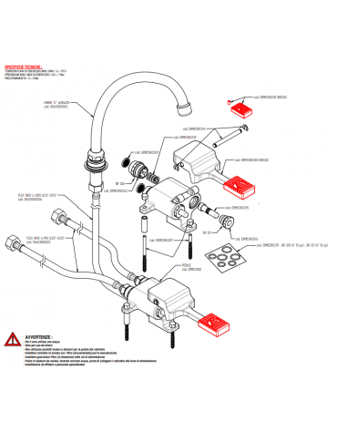 Kit miscelatore progressivo monopedale a pavimento con con bocca erogazione girevole "U" da mm Ø18×240