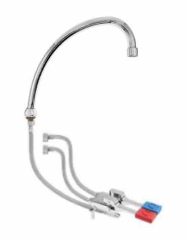 Kit miscelatore doppio pedale a pavimento con con bocca erogazione girevole "U" da mm Ø18×240