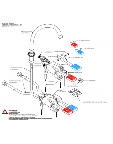 Kit miscelatore doppio pedale a pavimento con con bocca erogazione girevole "U" da mm Ø18×240