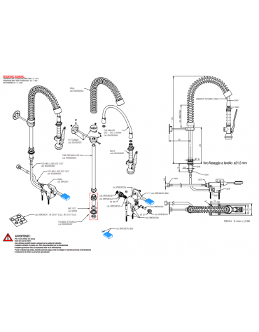 Kit rubinetto a pedale mono acqua a pavimento con kit doccia prelavaggio versione Mini