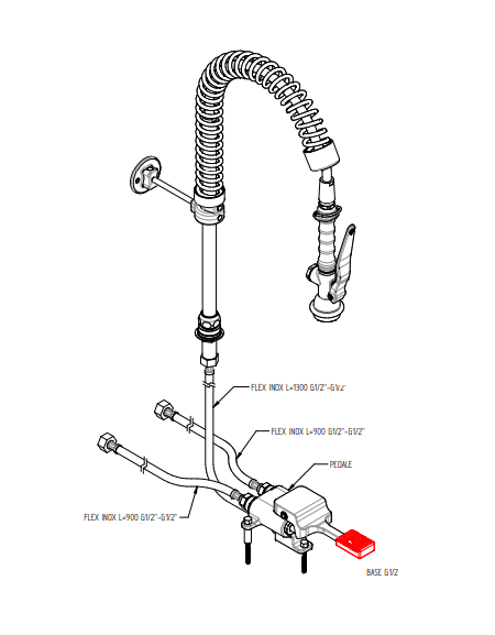 Kit miscelatore progressivo monopedale a pavimento con kit doccia prelavaggio versione Mini