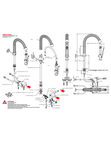 Kit miscelatore progressivo monopedale a pavimento con kit doccia prelavaggio versione Mini