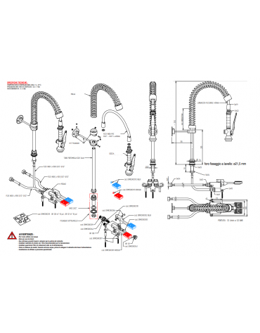 Kit miscelatore doppio pedale a pavimento con con kit doccia prelavaggio versione Mini