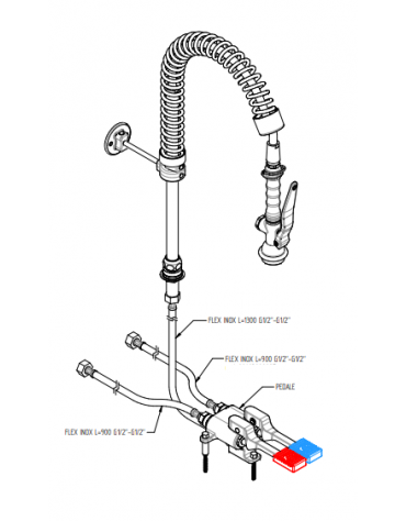 Kit miscelatore doppio pedale a pavimento con con kit doccia prelavaggio versione Mini