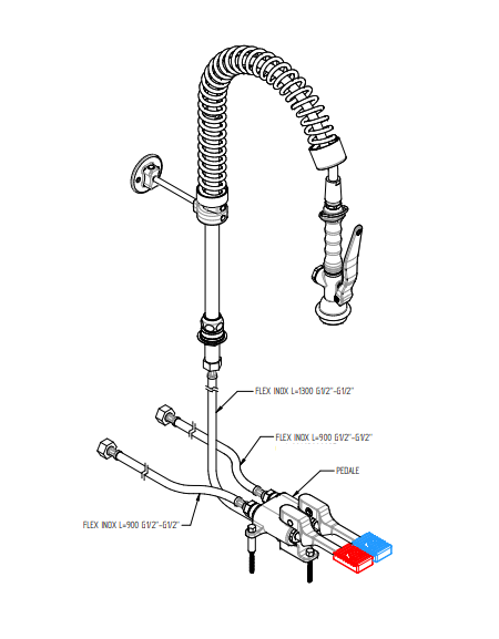Kit miscelatore doppio pedale a pavimento con con kit doccia prelavaggio versione Mini