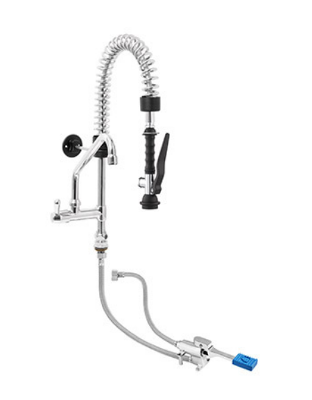 Kit rubinetto a pedale mono acqua a pavimento con kit doccia prelavaggio versione Mini e canna girevole "C" da mm Ø18×200
