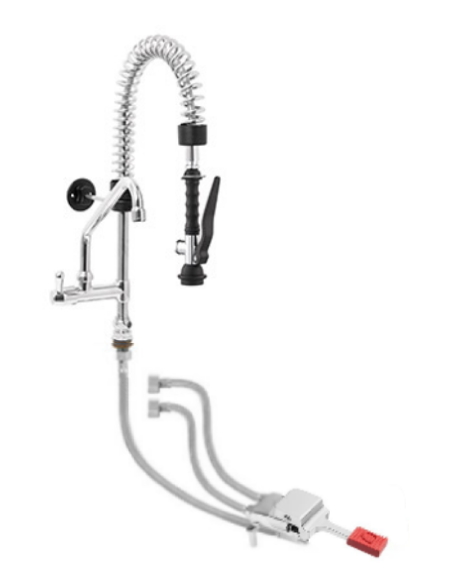 Kit miscelatore progressivo monopedale a pavimento con kit doccia prelavaggio versione Mini e canna girevole "C" da mm Ø18×200