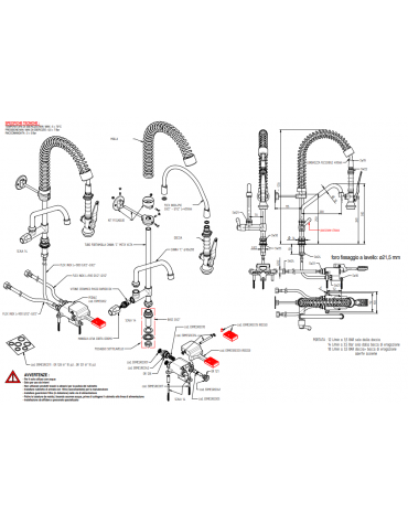 Kit miscelatore progressivo monopedale a pavimento con kit doccia prelavaggio versione Mini e canna girevole "C" da mm Ø18×200
