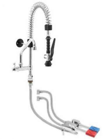 Kit miscelatore doppio pedale a pavimento con kit doccia prelavaggio versione Mini e canna girevole "C" da mm Ø18×200