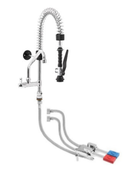 Kit miscelatore doppio pedale a pavimento con kit doccia prelavaggio versione Mini e canna girevole "C" da mm Ø18×200