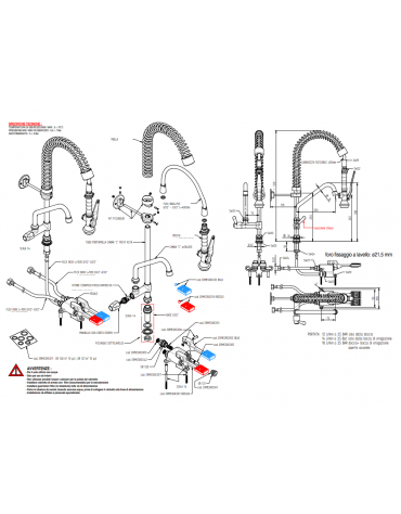 Kit miscelatore doppio pedale a pavimento con kit doccia prelavaggio versione Mini e canna girevole "C" da mm Ø18×200
