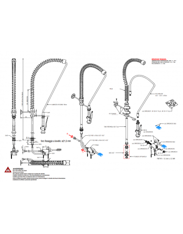 Kit rubinetto a pedale mono acqua a pavimento con kit doccia prelavaggio
